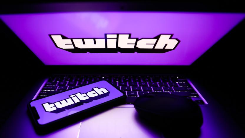 Twitch logos are seen displayed on a phone and a laptop screens in this illustration photo taken in Krakow, Poland on April 30, 2021. (Photo by Jakub Porzycki/NurPhoto via Getty Images)