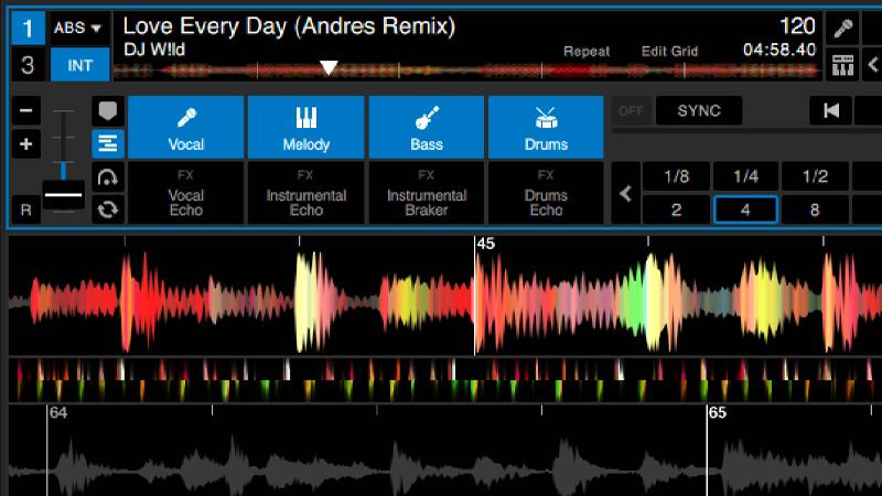 A screenshot from Serato DJ Pro showing the new Serato Stems tools.
