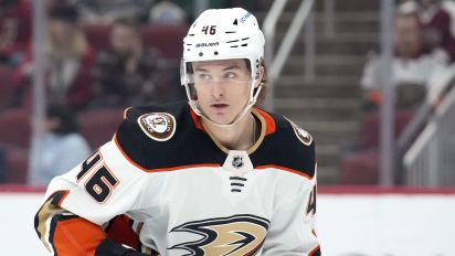 Associated Press - Anaheim Ducks center Trevor Zegras (46) in the first period during an NHL hockey game against the Arizona Coyotes, Friday, April 1, 2022, in Glendale, Ariz. (AP Photo/Rick Scuteri)