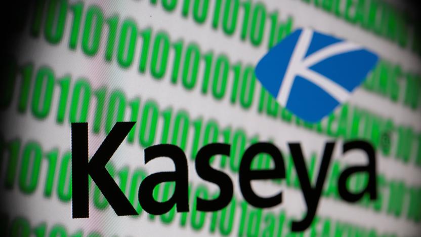 Kaseya logo and binary code seen in this illustration taken, July 5, 2021. REUTERS/Dado Ruvic/Illustration