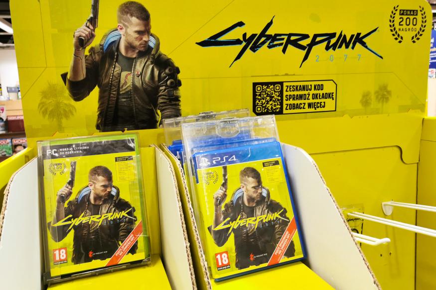 Video game Cyberpunk 2077 is pictured in a store in Krakow, Poland on December 14, 2020. A worldwide premiere of the game developed and published by CD Projekt Red took place on December 10, 2020. (Photo by Beata Zawrzel/NurPhoto via Getty Images)