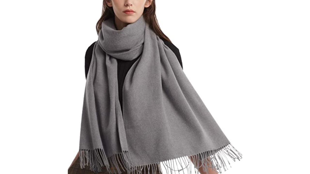 Cashmere & Class Large Soft Cashmere Scarf Wrap Womens Winter Shawl + Gift  Box grey 