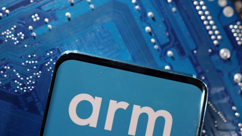 A smartphone with a displayed Arm Ltd logo is placed on a computer motherboard in this illustration taken March 6, 2023. REUTERS/Dado Ruvic/Illustration