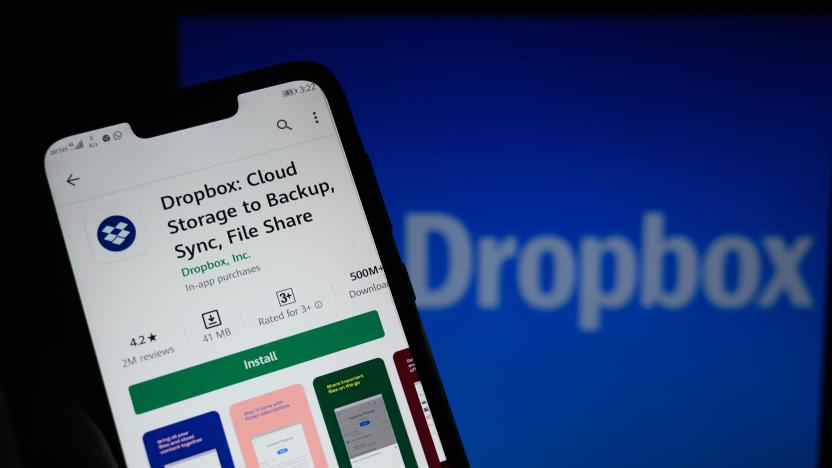 Photo Illustration of Dropbox  app on the iPhone inTehatta, west Bengal, India on June 26, 2020. Popular file hosting service Dropbox is launched new products and features. Dropbox Introducing Passwords to Store and sync passwords across all devices.  (Photo Illustration by Soumyabrata Roy/NurPhoto via Getty Images)