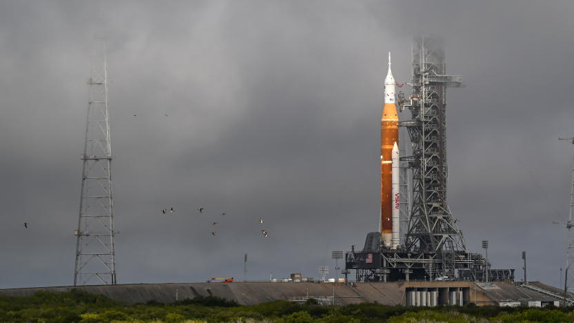 Morning fog lifts as NASA’s next-generation moon rocket, the Space Launch System (SLS) rocket sits at launch pad 39-B at Cape Canaveral, Florida, U.S. March 18, 2022. REUTERS/Steve Nesius