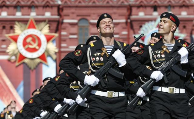 Russian troops march on the Red Square