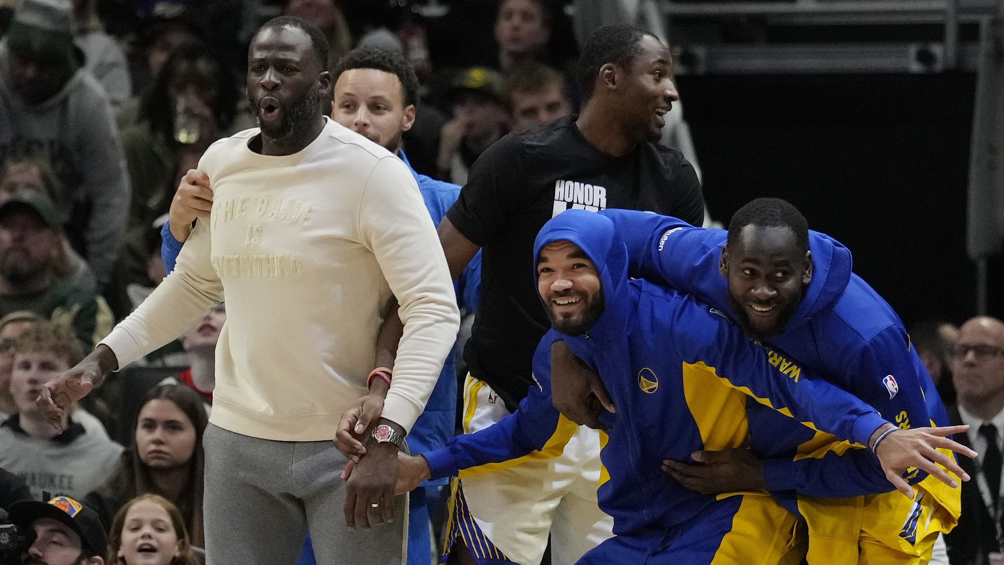 From the bench, Draymond making an impact on the game