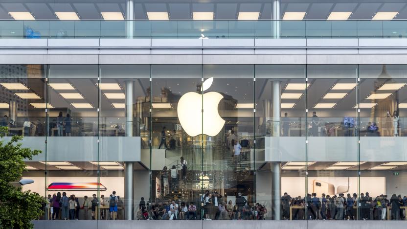 Central, Hong Kong  - October 29, 2017 : Crowded people shopping at Apple store of IFC mall just 5 days before iPhone X release at Sunday afternoon
