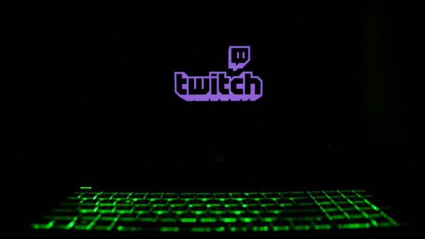 The Twitch logo is displayed on a laptop screen with a glowing keyboard in Krakow, Poland, on March 3, 2024. (Photo by Klaudia Radecka/NurPhoto via Getty Images)