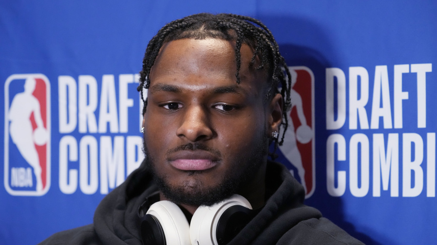 Associated Press - Bronny James listens to reporters during the 2024 NBA basketball Draft Combine in Chicago, Tuesday, May 14, 2024. (AP Photo/Nam Y. Huh)