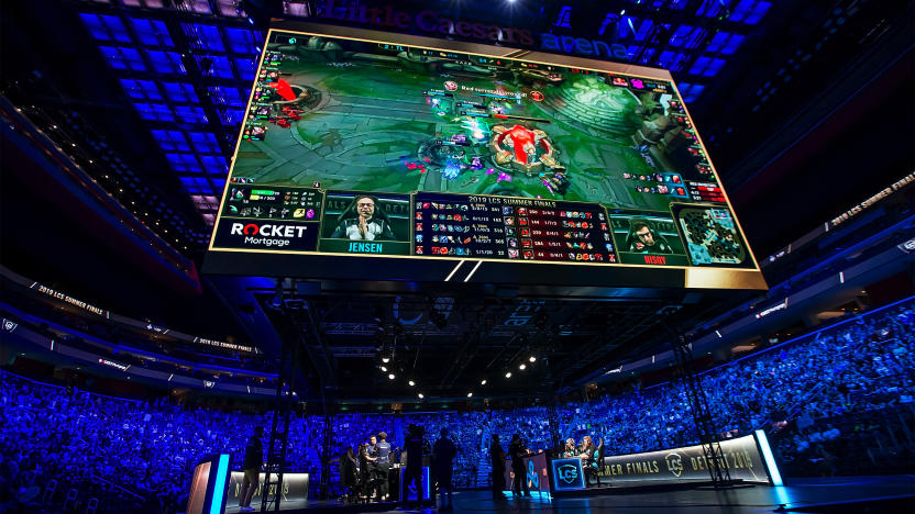 DETROIT, MI - AUGUST 25: The final play to end the game for Team Liquid that defeated Team Cloud9 to win their 4th straight championship during Day-2 of the 2019 LCS Summer Finals at Little Caesars Arena on August 25, 2019 in Detroit, Michigan. Team Liquid defeated Team Cloud9 3-2 in a best of 5 match play to win the North American 2019 League of Legends Championship. (Photo by Dave Reginek/Getty Images)