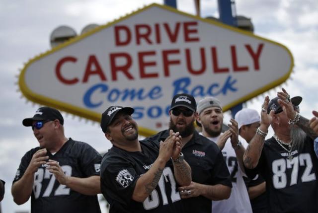 Football fans in Las Vegas welcome the arrival of the Raiders. (AP) 