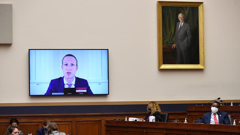 Facebook CEO Mark Zuckerberg testifies before the House Judiciary Subcommittee on Antitrust, Commercial and Administrative Law on "Online Platforms and Market Power" in the Rayburn House office Building on Capitol Hill in Washington, DC on July 29, 2020. (Photo by MANDEL NGAN / POOL / AFP) (Photo by MANDEL NGAN/POOL/AFP via Getty Images)