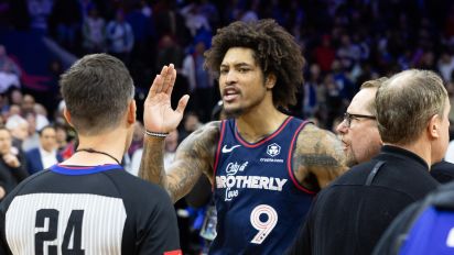 Reuters - Mar 27, 2024; Philadelphia, Pennsylvania, USA; Philadelphia 76ers guard Kelly Oubre Jr. (9) and head coach Nick Nurse argue with referee Kevin Scott (24) after a loss to the LA Clippers at Wells Fargo Center. Mandatory Credit: Bill Streicher-USA TODAY Sports