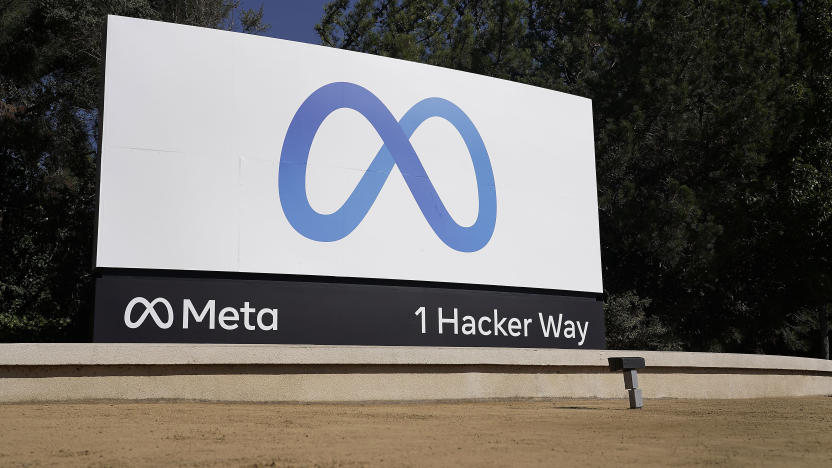 Facebook unveiled their new Meta sign at the company headquarters in Menlo Park, Calif., Thursday, Oct. 28, 2021. An embattled Facebook Inc. is changing its name to Meta Platforms Inc., or Meta for short, to reflect what CEO Mark Zuckerberg says is its commitment to developing the new surround-yourself technology known as the “metaverse.” But the social network itself will still be called Facebook. (AP Photo/Tony Avelar)