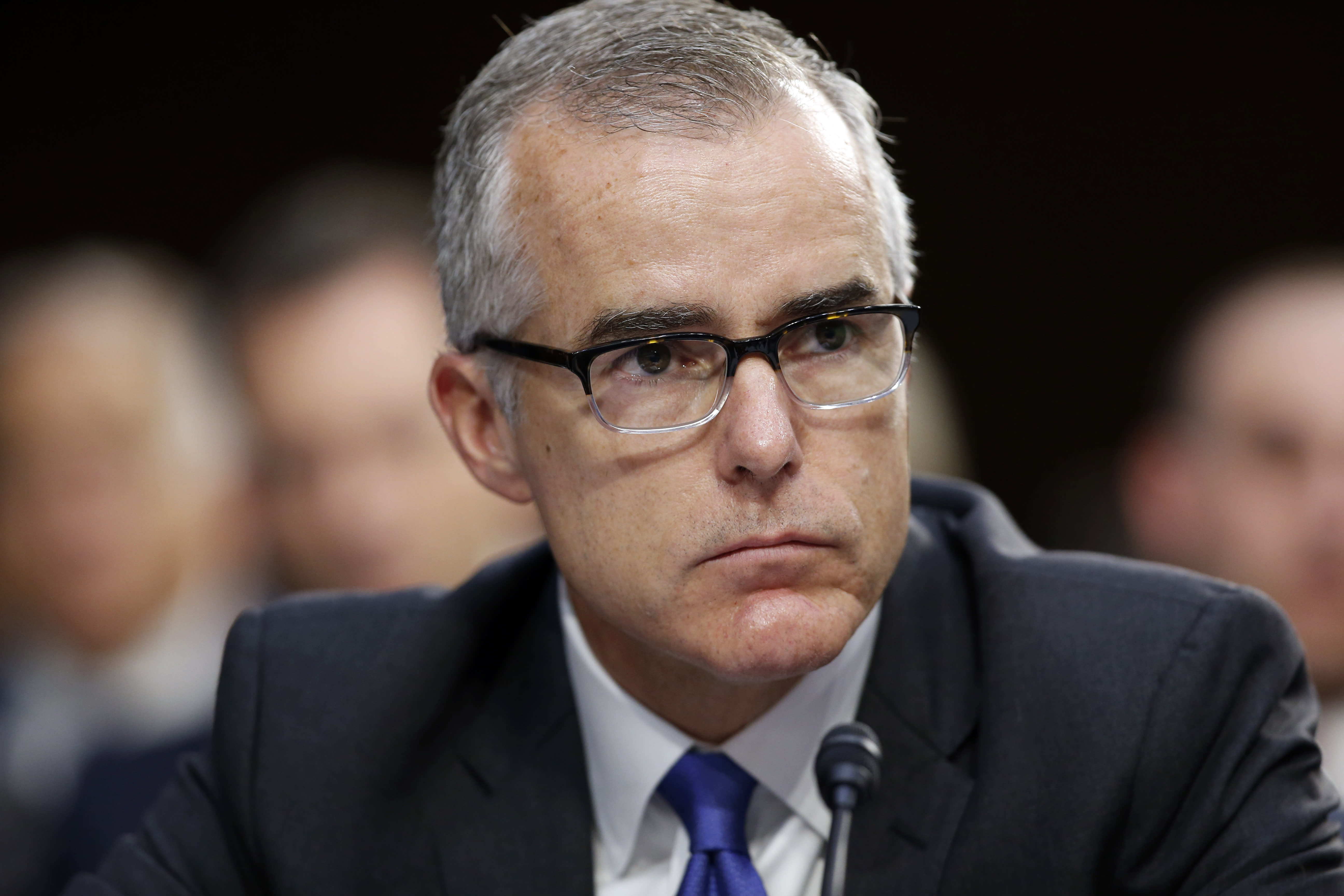 FILE - In this June 7, 2017, file photo, then FBI Acting Director Andrew McCabe listens during a Senate Intelligence Committee hearing on Capitol Hill in Washington. (AP Photo/Alex Brandon, File)