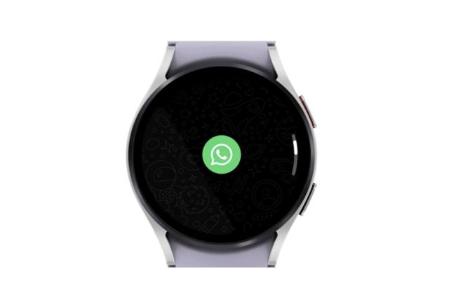 A Wear OS smartwatch showing WhatsApp being used to send voice messages.