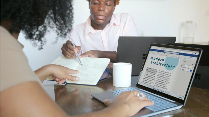 Microsoft Word on a Surface Laptop in a collaborative work environment