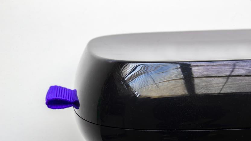 Front left view of a Roku box on a white background