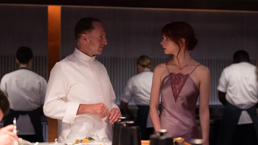 Ralph Fiennes and Anya Taylor-Joy in the film The Menu.