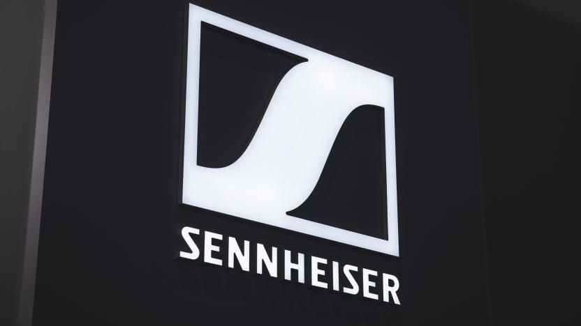 BARCELONA, SPAIN - JANUARY 31: A logo sits illuminated outside the Sennheiser booth at ISE 2023 and IOT Solution World Congress at Fira Barcelona on January 31, 2023 in Barcelona, Spain. Integrated Systems Europe (ISE) is the largest Audio Visual systems integration show in the world, with 850 exhibitors and is organised by Integrated Systems Events. IOTSWC 2023 is the leading event on trends in digital transformation, based on disruptive technologies. (Photo by Cesc Maymo/Getty Images)