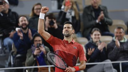 Associated Press - Novak Djokovic’s French Open title defense — and his hold on No. 1 in the rankings — are still alive thanks to a 7-5, 6-7 (6), 2-6, 6-3, 6-0 comeback victory over 22-year-old