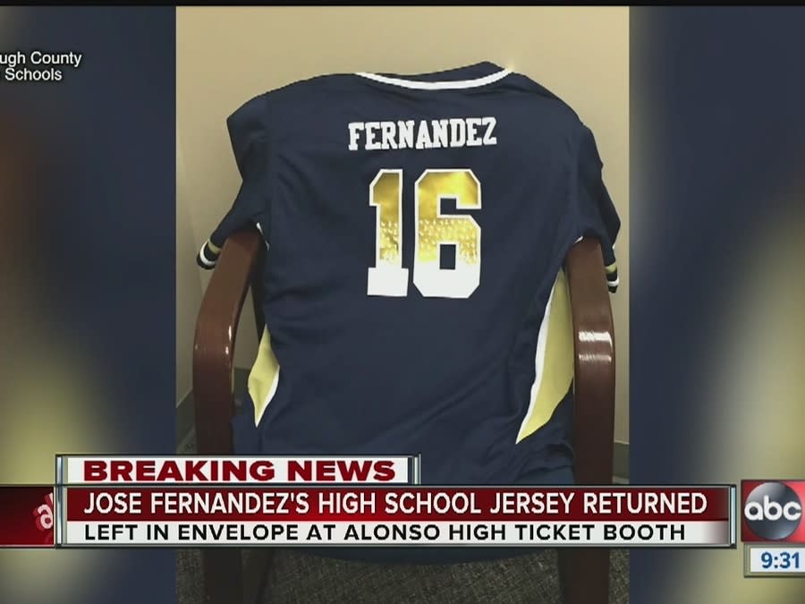 Jose Fernandez's Alonso High baseball jersey taken during vigil at school