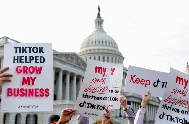 TikTok creators hold a news conference to speak out against a possible ban of TikTok at the House Triangle at the United States Capitol in Washington, U.S., March 22, 2023. 