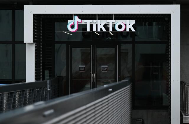 The TikTok logo is displayed outside TikTok social media app company offices in Culver City, California, on March 16, 2023. - China urged the United States to stop "unreasonably suppressing" TikTok on March 16, 2023, after Washington gave the popular video-sharing app an ultimatum to part ways with its Chinese owners or face a nationwide ban. (Photo by Patrick T. Fallon / AFP) (Photo by PATRICK T. FALLON/AFP via Getty Images)