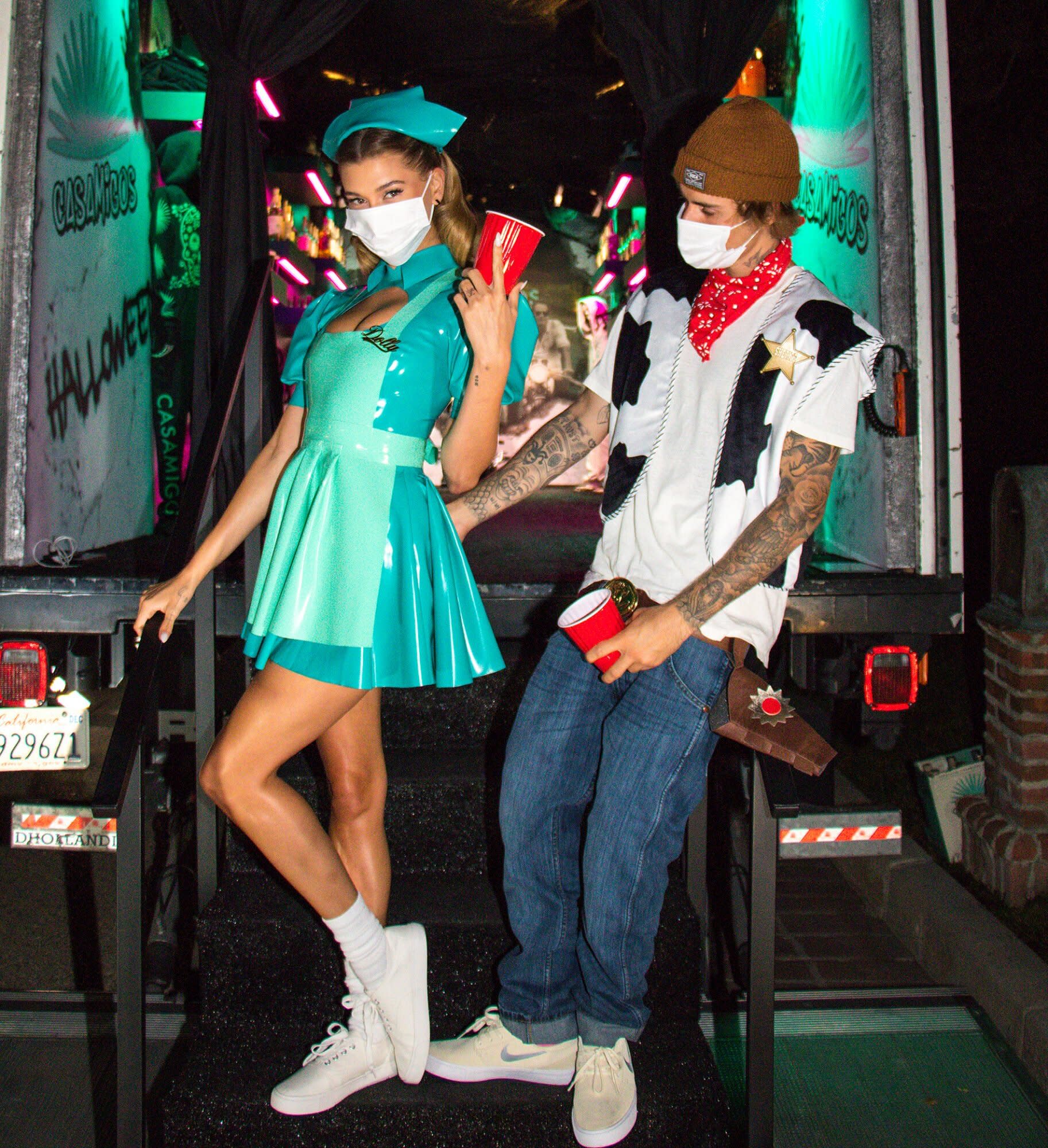 Hailey and Justin Bieber Dress Up as a Sexy Nurse and Woody from Toy