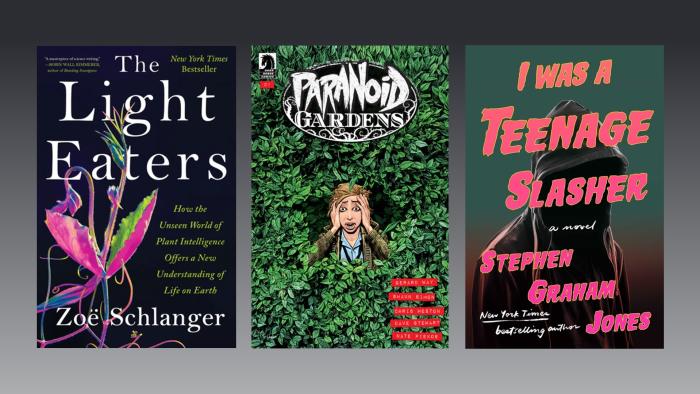 Book covers for The Light Eaters, Paranoid Gardens and I Was a Teenage Slasher