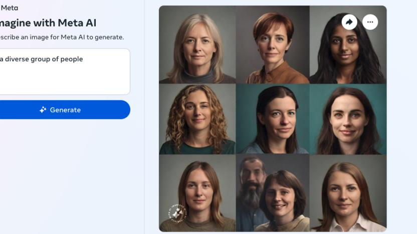 Meta AI's image generator seems biased toward creating images of the same race even when prompted otherwise.