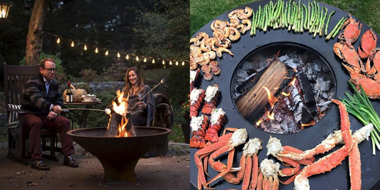 This Chic Fire Pit Features A Built In Flat Top Grill