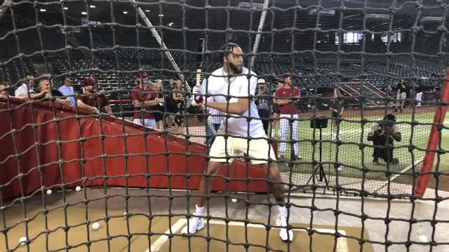 Phoenix Suns center JaVale McGee took some batting practice at Chase Field Friday afternoon.