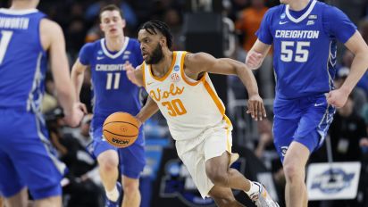 Associated Press - Tennessee guard Josiah-Jordan James brings the ball up court during the second half of a Sweet 16 college basketball game against Creighton in the NCAA Tournament, Friday, March 29, 2024, in Detroit. (AP Photo/Duane Burleson)