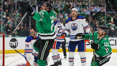 Getty Images - DALLAS, TX - MAY 25: Dallas Stars left wing Mason Marchment (27) scores a goal and celebrates with center Ty Dellandrea (10) during game 2 of the Western Conference Final between the Dallas Stars and the Edmonton Oilers on May 25, 2024 at American Airlines Center in Dallas, Texas. (Photo by Matthew Pearce/Icon Sportswire via Getty Images)