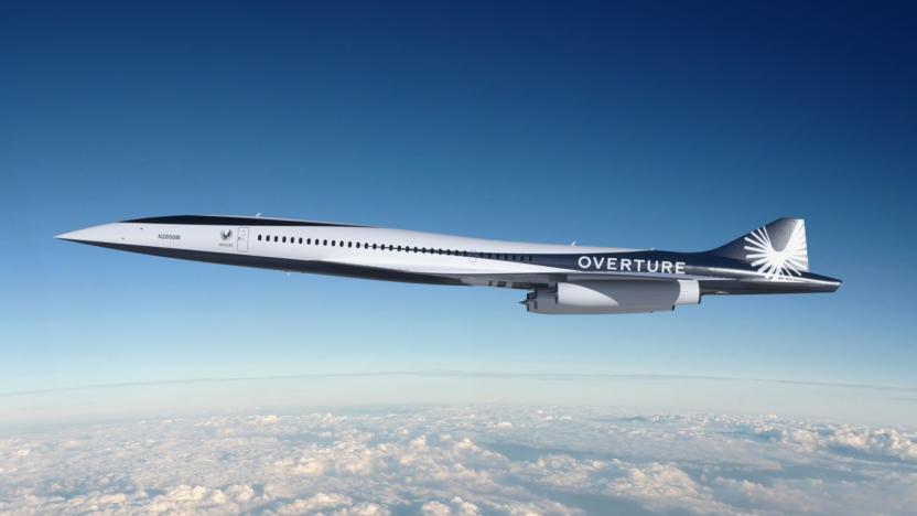 Render of a Boom Overture supersonic jet with American Airlines livery.
