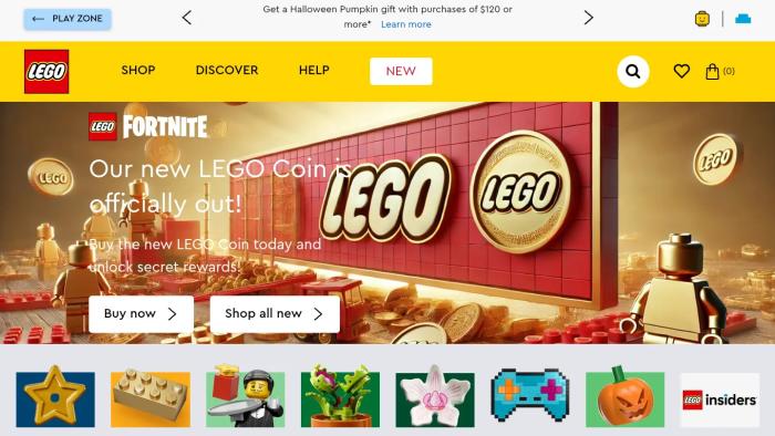 A screenshot of Lego's website.