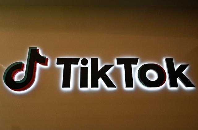 A logo of Tik Tok is seen during a media tour at the company's headquarters in Singapore on September 7, 2023. (Photo by Roslan RAHMAN / AFP) (Photo by ROSLAN RAHMAN/AFP via Getty Images)