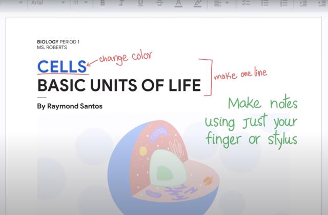 Handwritten annotations on a document in Google Docs