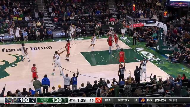 Giannis Antetokounmpo with a deep 3 vs the New Orleans Pelicans