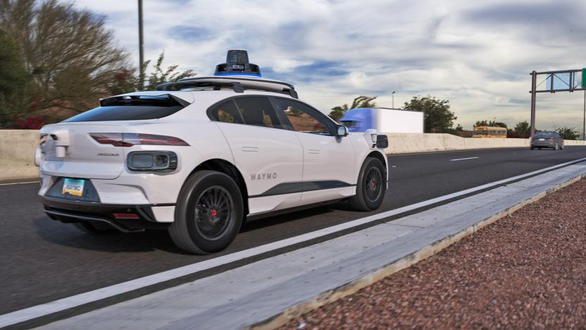 A driverless car on a highway. 