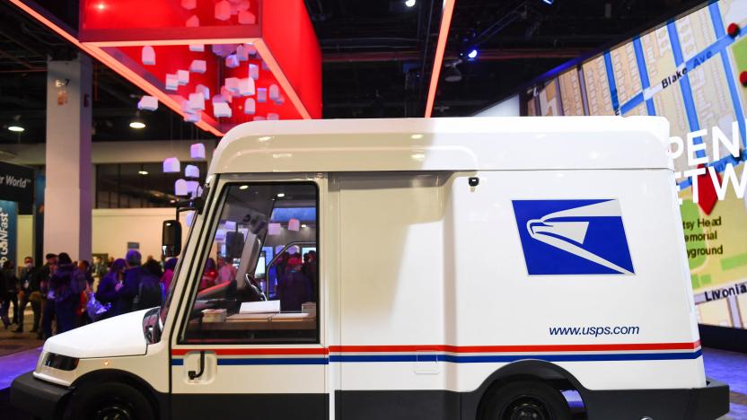 The US Postal Service (USPS) Next Generation Delivery Vehicle (NGDV) is displayed during the Consumer Electronics Show (CES) on January 5, 2022 in Las Vegas, Nevada. (Photo by Patrick T. FALLON / AFP) (Photo by PATRICK T. FALLON/AFP via Getty Images)