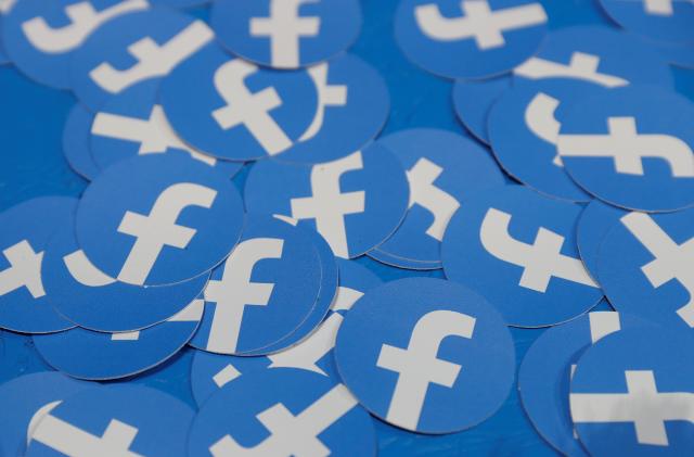 Stickers bearing the Facebook logo are pictured at Facebook Inc's F8 developers conference in San Jose, California, U.S., April 30, 2019.  REUTERS/Stephen Lam