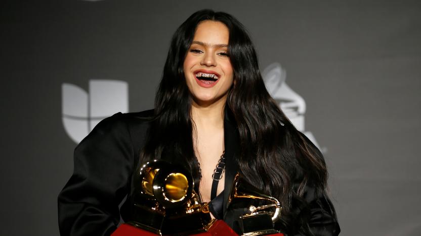 The 20th Annual Latin Grammy Awards – Photo Room– Las Vegas, Nevada, U.S., November 14, 2019 – Rosalia poses backstage with her awards for Best Contemporary Pop Vocal Album and Album of the Year for "El Mal Querer" and Best Urban Song for "Con Altura". REUTERS/Danny Moloshok