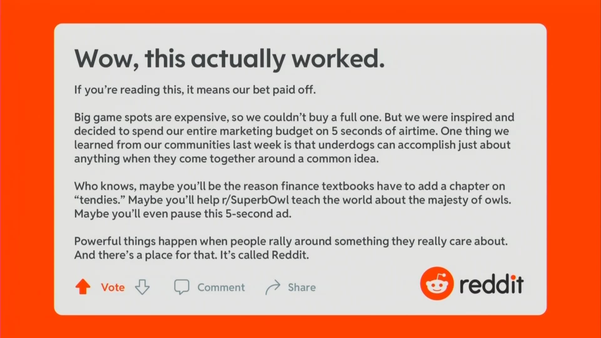 Reddit Gives Nod To Users Who Wreaked Havoc On Wall Street In Shortest Super Bowl Ad Ever