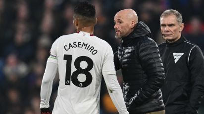 Getty Images - LONDON, ENGLAND - MAY 6: Casemiro and manager Erik ten Hag of Manchester United during the Premier League match between Crystal Palace and Manchester United at Selhurst Park on May 6, 2024 in London, England.(Photo Sebastian Frej/MB Media/Getty Images)