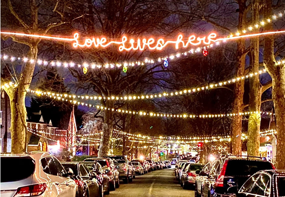 A man strung Christmas lights from his home to his neighbor's to support her. Th..