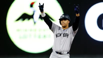 Getty Images - MINNEAPOLIS, MINNESOTA - MAY 15: Juan Soto #22 of the New York Yankees celebrates his double against the Minnesota Twins in the seventh inning at Target Field on May 15, 2024 in Minneapolis, Minnesota. The Yankees defeated the Twins 4-0. (Photo by David Berding/Getty Images)