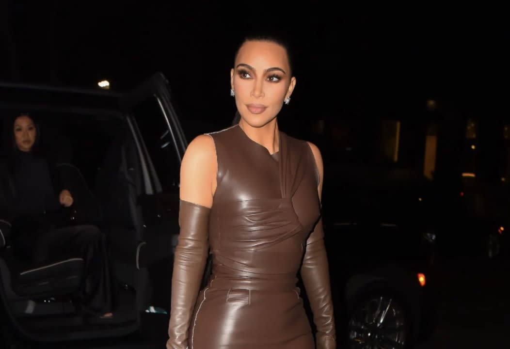 Kim Kardashian Stepped Out in a Skin-Tight Leather Dress